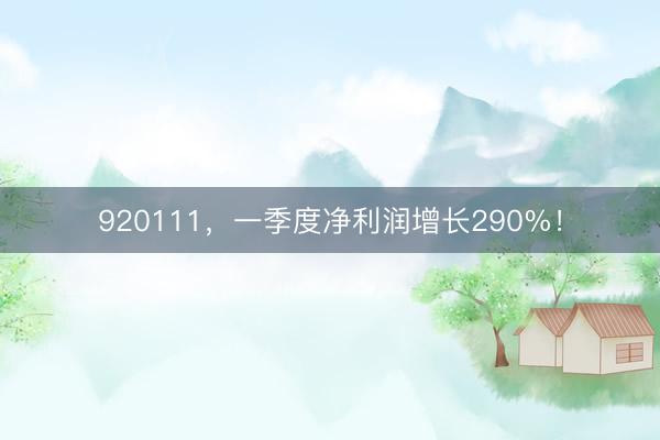 920111，一季度净利润增长290%！