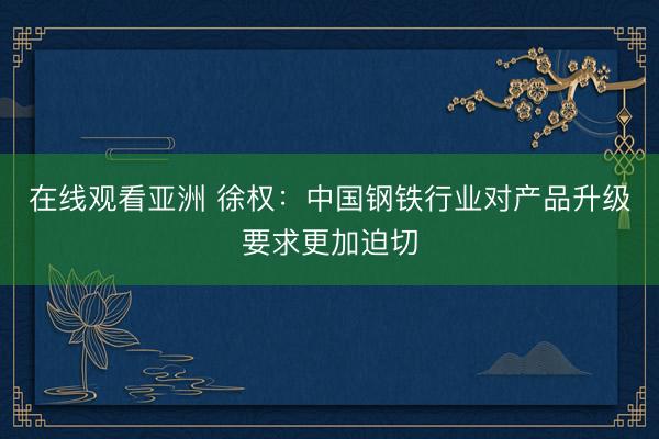 在线观看亚洲 徐权：中国钢铁行业对产品升级要求更加迫切