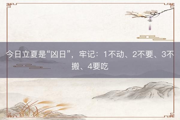 今日立夏是“凶日”，牢记：1不动、2不要、3不搬、4要吃