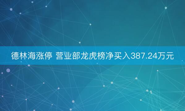 德林海涨停 营业部龙虎榜净买入387.24万元