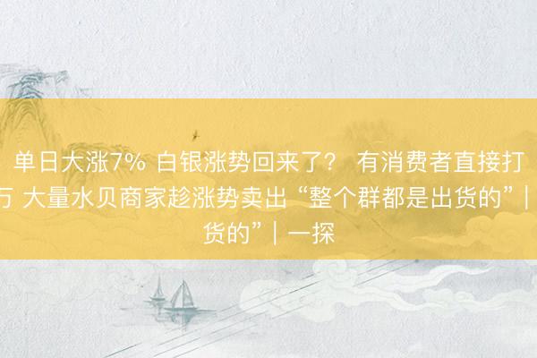 单日大涨7% 白银涨势回来了？ 有消费者直接打款5万 大量水贝商家趁涨势卖出 “整个群都是出货的”｜一探