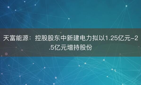 天富能源：控股股东中新建电力拟以1.25亿元-2.5亿元增持股份