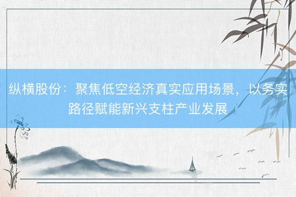 纵横股份:聚焦低空经济真实应用场景,以务实路径赋能新兴支柱产业发展