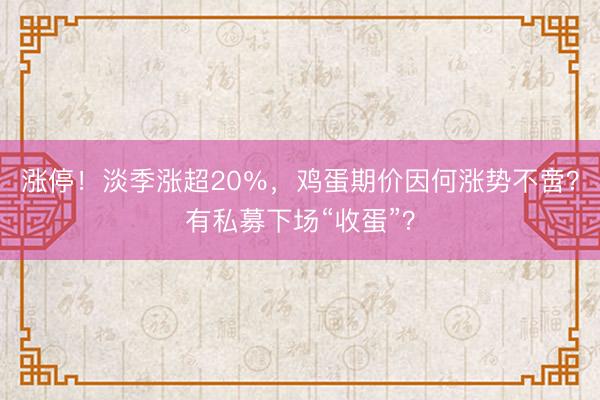 涨停！淡季涨超20％，鸡蛋期价因何涨势不啻？有私募下场“收蛋”？