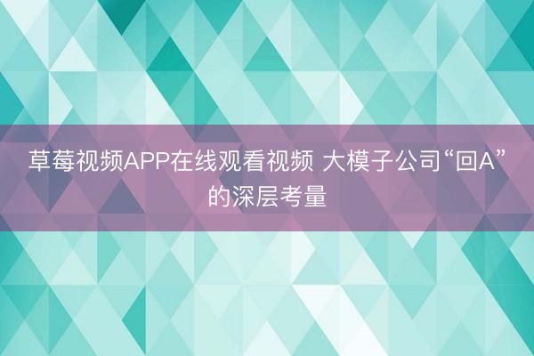 草莓视频APP在线观看视频 大模子公司“回A”的深层考量