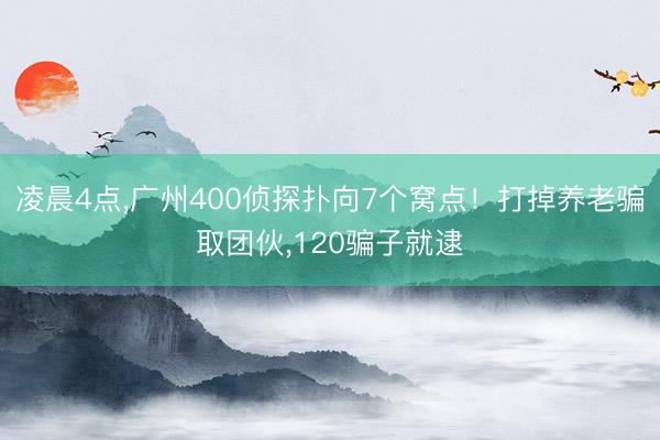 凌晨4点，广州400侦探扑向7个窝点！打掉养老骗取团伙，120骗子就逮
